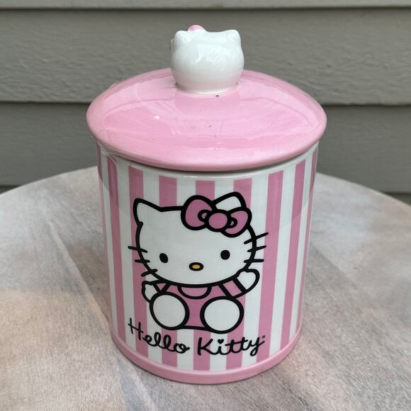 Silver Buffalo Sanrio Hello Kitty Pink Ceramic Cookie Snack Jar Medium 2 Parts - Picture 3 of 8
